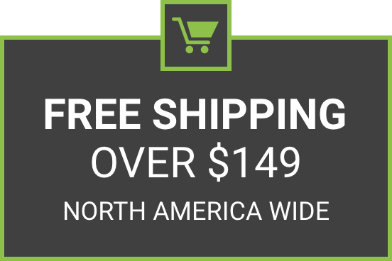 Black, White and green Free Shipping logo.
